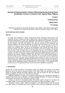 Analysis of Socioeconomic Factors Influencing Saving Among Rural