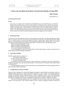 A Close Look at the Matric Examinations in the Democratic... Matiki Talwanga Journal of Educational and Social Research MCSER Publishing, Rome-Italy