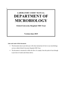 DEPARTMENT OF MICROBIOLOGY  LABORATORY USERS’ MANUAL: