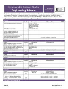 Engineering Science Recommended Academic Plan for