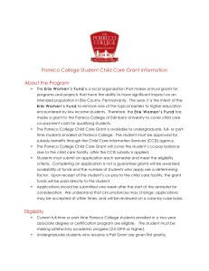 Porreco College Student Child Care Grant Information About the Program