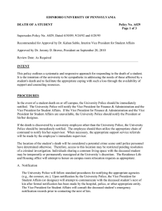 EDINBORO UNIVERSITY OF PENNSYLVANIA  DEATH OF A STUDENT Policy No. A029