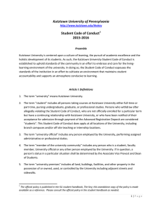 Kutztown University of Pennsylvania Student Code of Conduct  2015-2016
