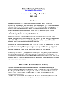 Kutztown University of Pennsylvania Document on Student Rights &amp; Welfare  2015-2016