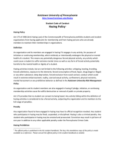 Hazing Policy Kutztown University of Pennsylvania Student Code of Conduct