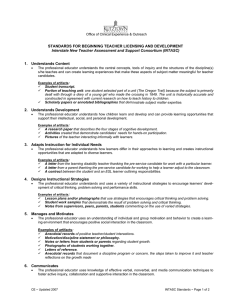 STANDARDS FOR BEGINNING TEACHER LICENSING AND DEVELOPMENT 1. Understands Content