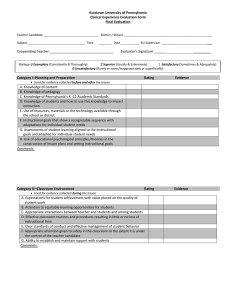 Kutztown University of Pennsylvania Clinical Experience Evaluation Form Final Evaluation