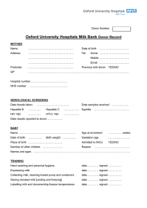 Oxford University Hospitals Milk Bank Donor Record Oxford University Hospitals
