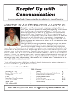 Keepin’ Up with Communication Communication Studies Department at Kutztown University Alumni Newsletter
