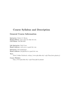 Course Syllabus and Description General Course Information