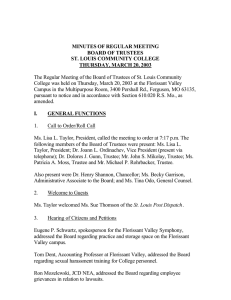 The Regular Meeting of the Board of Trustees of St.... College was held on Thursday, March 20, 2003 at the... MINUTES OF REGULAR MEETING