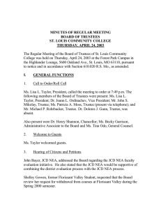 The Regular Meeting of the Board of Trustees of St.... College was held on Thursday, April 24, 2003 at the... MINUTES OF REGULAR MEETING