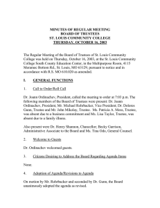 The Regular Meeting of the Board of Trustees of St.... College was held on Thursday, October 16, 2003, at the... MINUTES OF REGULAR MEETING