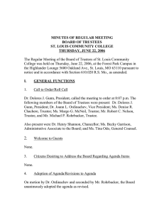 The Regular Meeting of the Board of Trustees of St.... College was held on Thursday, June 22, 2006, at the... MINUTES OF REGULAR MEETING