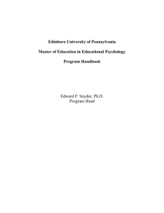 Edinboro University of Pennsylvania Master of Education in Educational Psychology Program Handbook