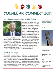 COCHLEAR CONNECTION Dr. Shinn Recognized as ASHA Fellow