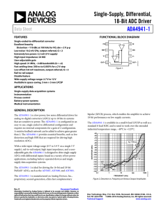 Single-Supply, Differential, 18-Bit ADC Driver ADA4941-1 Data Sheet