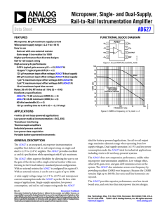 Micropower, Single- and Dual-Supply, Rail-to-Rail Instrumentation Amplifier AD627 Data Sheet