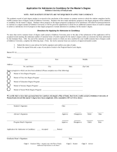 Application for Admission to Candidacy for the Master’s Degree