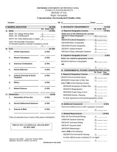 Bachelor of Arts Major: Geography Concentration: Environmental Studies