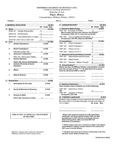 Bachelor of Arts Concentration: Military History  (0532) Major: History