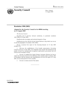 S Security Council United Nations Resolution 1500 (2003)