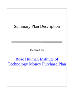 Summary Plan Description Rose Hulman Institute of Technology Money Purchase Plan