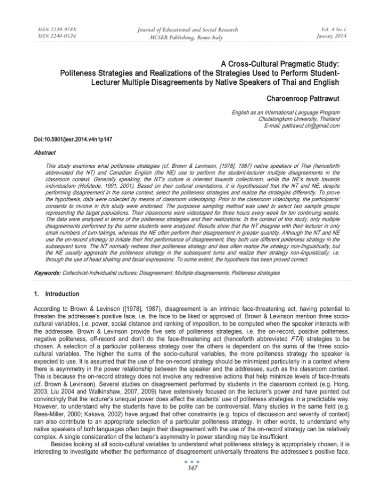 A Cross-Cultural Pragmatic Study: