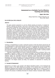 Assessment as a Veritable Tool for Effective Teaching and Learning