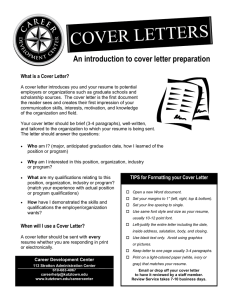 COVER LETTERS  An introduction to cover letter preparation