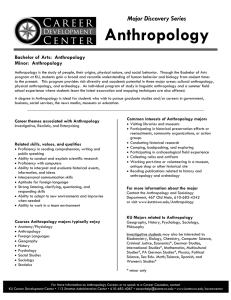 Anthropology Major Discovery Series Bachelor of Arts:  Anthropology Minor:  Anthropology