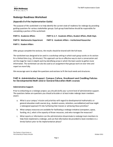 Redesign Readiness Worksheet (Appendix B of the Implementation Guide)