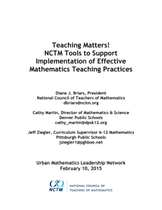 Teaching Matters! NCTM Tools to Support Implementation of Effective Mathematics Teaching Practices