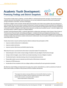 Academic Youth Development: Promising Findings and District Snapshots A Briefing for Educators