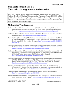 Suggested Readings on Trends in Undergraduate Mathematics