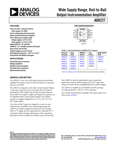 Wide Supply Range, Rail-to-Rail Output Instrumentation Amplifier AD8227