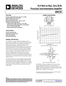 16 V Rail-to-Rail, Zero-Drift, Precision Instrumentation Amplifier AD8230