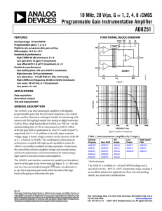 AD8251 10 MHz, 20 V/μs, G = 1, 2, 4, 8