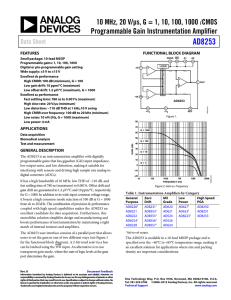 AD8253 10 MHz, 20 V/μs, G = 1, 10, 100, 1000