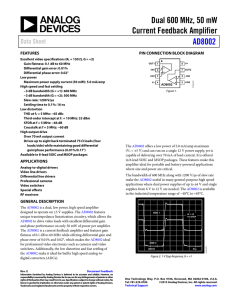 Dual 600 MHz, 50 mW Current Feedback Amplifier  AD8002