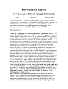 Development Report News &amp; Notes on External Funding Opportunities Volume 4 Number 3