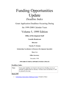 Funding Opportunities Update  Deadline Index