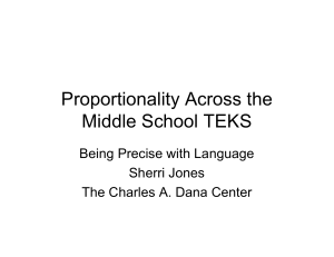 Proportionality Across the Middle School TEKS Being Precise with Language Sherri Jones