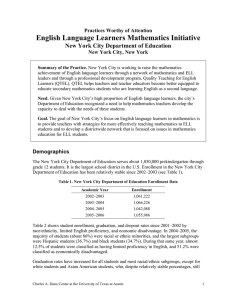 English Language Learners Mathematics Initiative New York City Department of Education