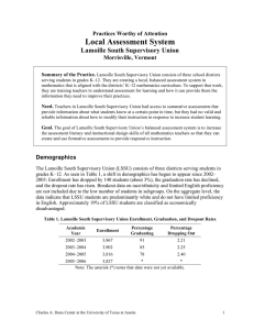 Local Assessment System Lamoille South Supervisory Union Practices Worthy of Attention Morrisville, Vermont