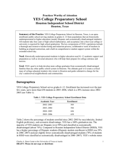 YES College Preparatory School Houston Independent School District Practices Worthy of Attention