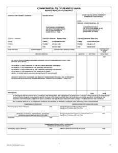 COMMONWEALTH OF PENNSYLVANIA  SERVICE PURCHASE CONTRACT