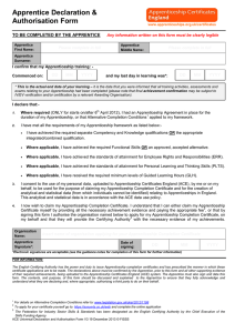 Apprentice Declaration &amp; Authorisation Form TO BE COMPLETED BY THE APPRENTICE