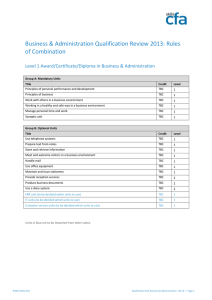 Business &amp; Administration Qualification Review 2013: Rules of Combination