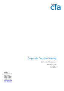 Corporate Decision Making QCF Units of Assessment Final NVQ Units April 2010